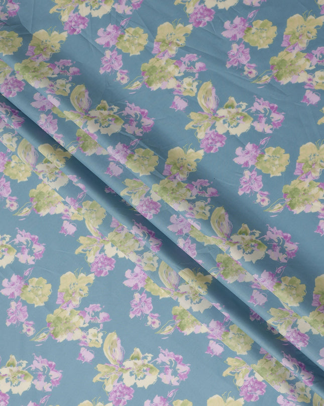 Steel Blue Digital Print Lawn Fabric 110cm