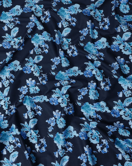 Navy Blue Digital Print Lawn Fabric 110cm