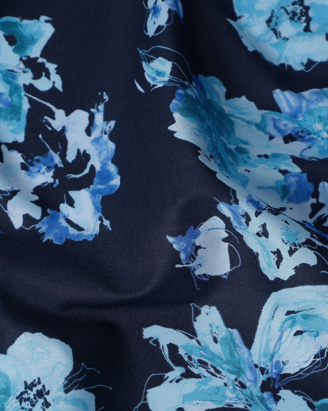 Navy Blue Digital Print Lawn Fabric 110cm