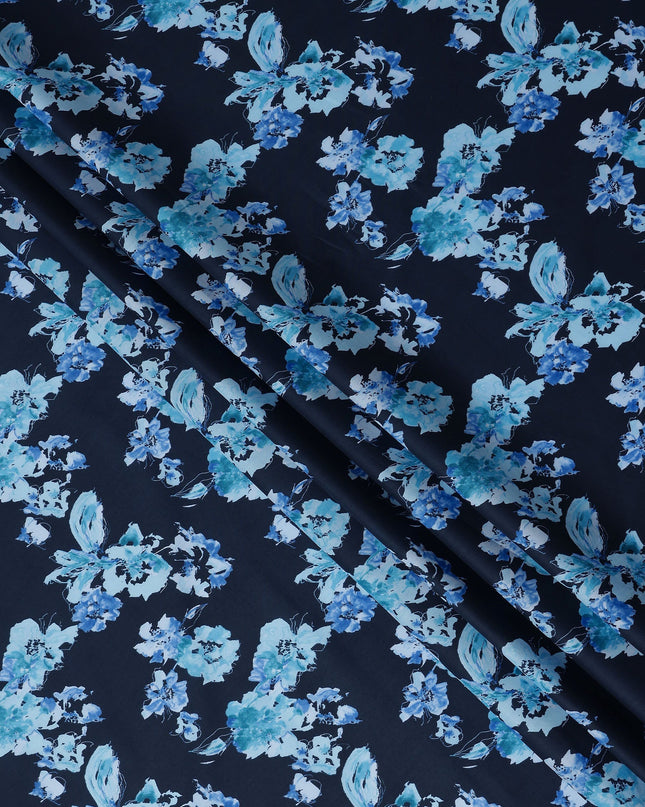 Navy Blue Digital Print Lawn Fabric 110cm