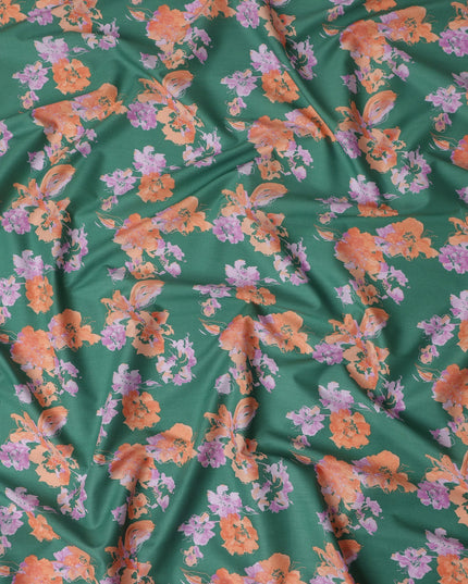 Emerald Green Digital Print Lawn Fabric 110cm