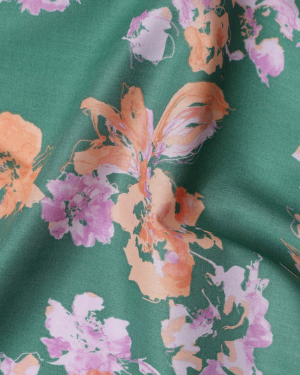 Emerald Green Digital Print Lawn Fabric 110cm