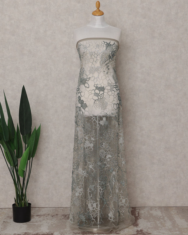 Silver Grey Floral Tulle Fabric 140cm China