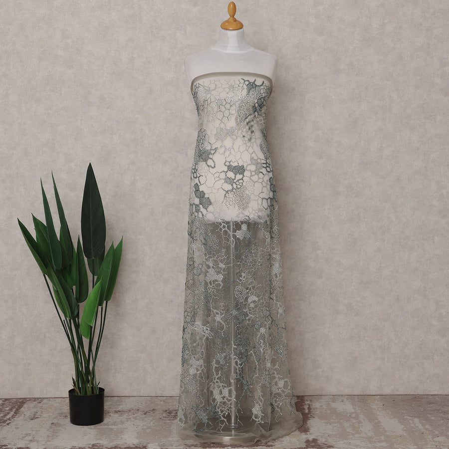 Silver Grey Floral Tulle Fabric 140cm China
