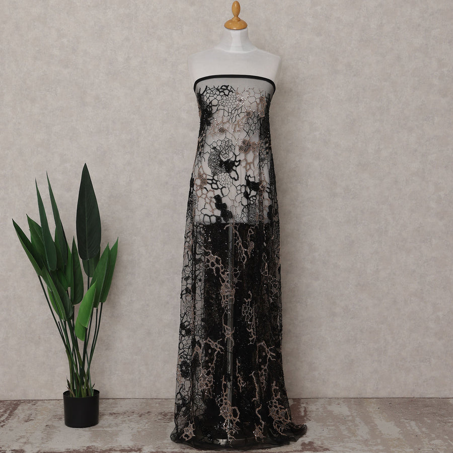 Black Floral Tulle Fabric 140cm China