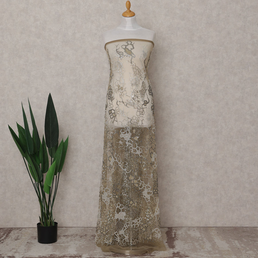 Olive Gold Beige Floral Tulle 140cm China