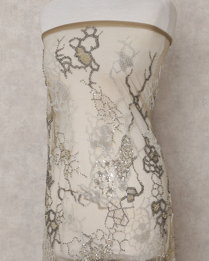 Olive Gold Beige Floral Tulle 140cm China