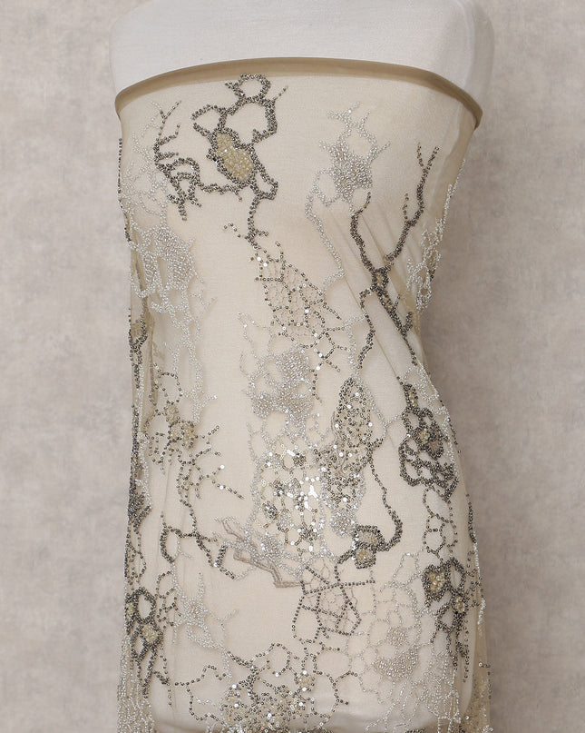 Olive Gold Beige Floral Tulle 140cm China