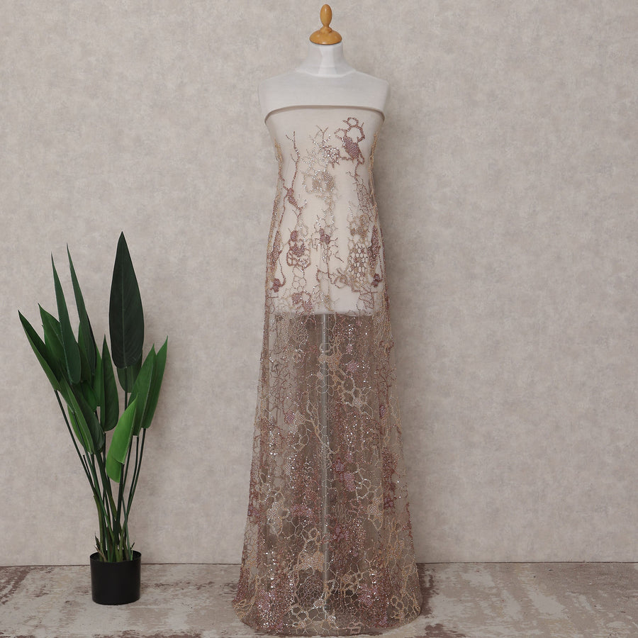 Champagne Beige Floral Tulle 140cm China