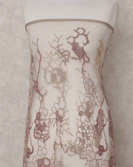 Champagne Beige Floral Tulle 140cm China