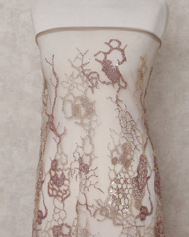 Champagne Beige Floral Tulle 140cm China