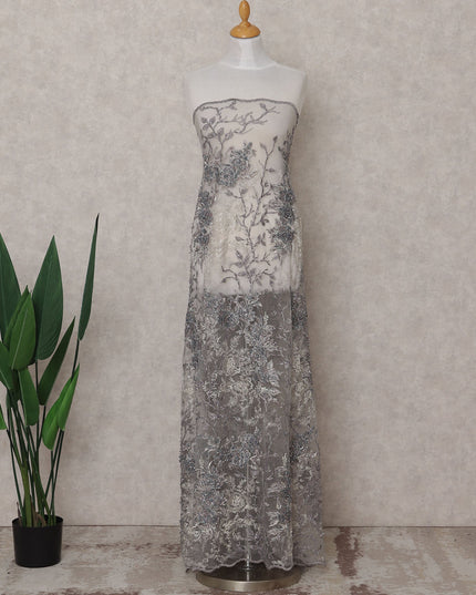 Silver Grey Floral Tulle Fabric 140cm China