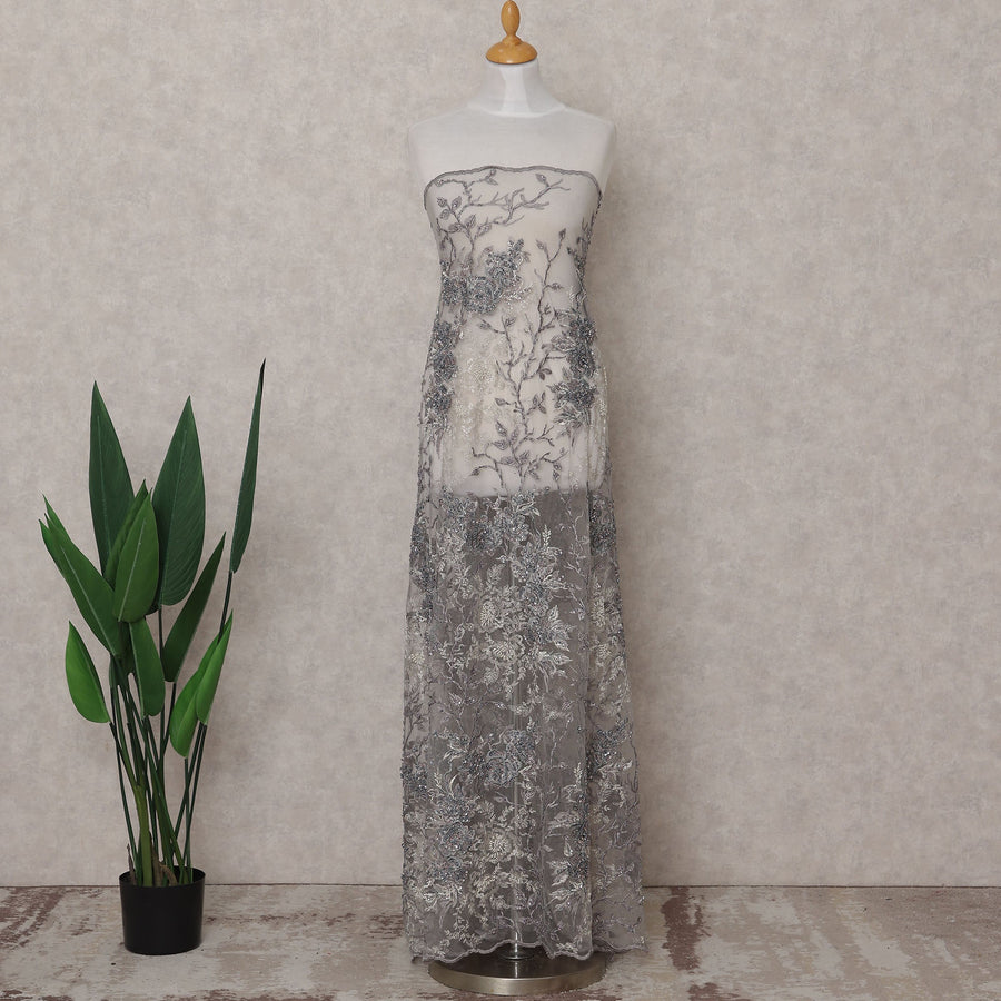 Silver Grey Floral Tulle Fabric 140cm China
