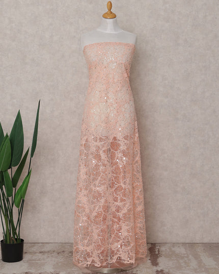 Peach Pink Floral Tulle Fabric 140cm Turkey