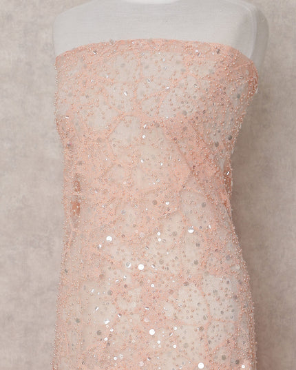 Peach Pink Floral Tulle Fabric 140cm Turkey