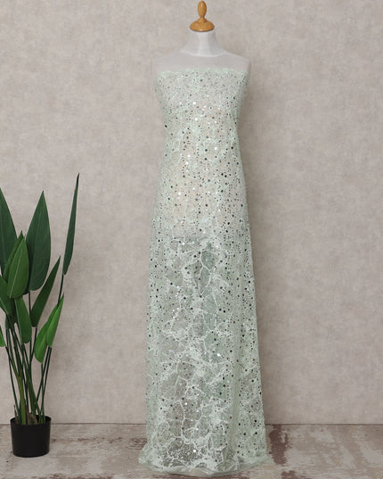 Mint Green Floral Tulle Fabric 140cm Turkey