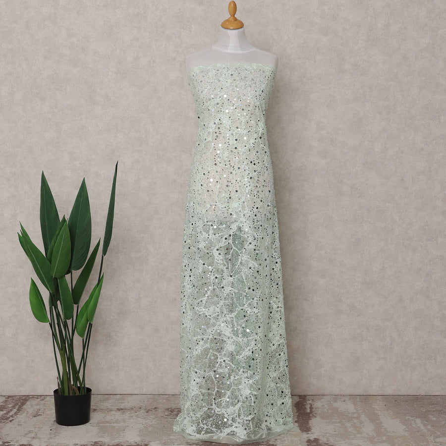 Mint Green Floral Tulle Fabric 140cm Turkey