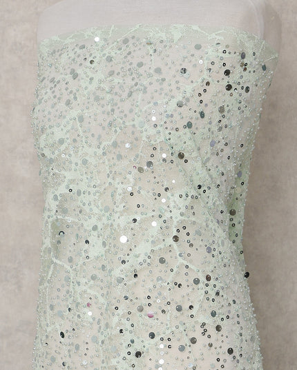 Mint Green Floral Tulle Fabric 140cm Turkey