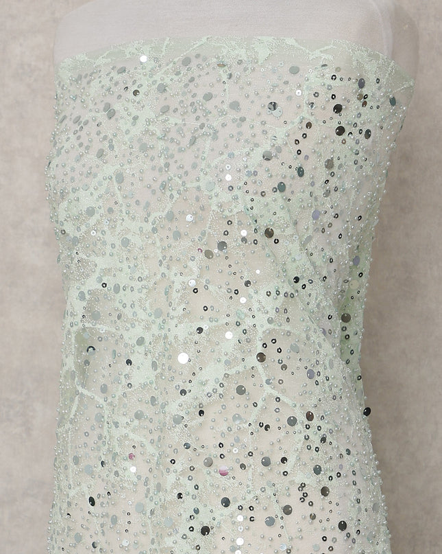 Mint Green Floral Tulle Fabric 140cm Turkey