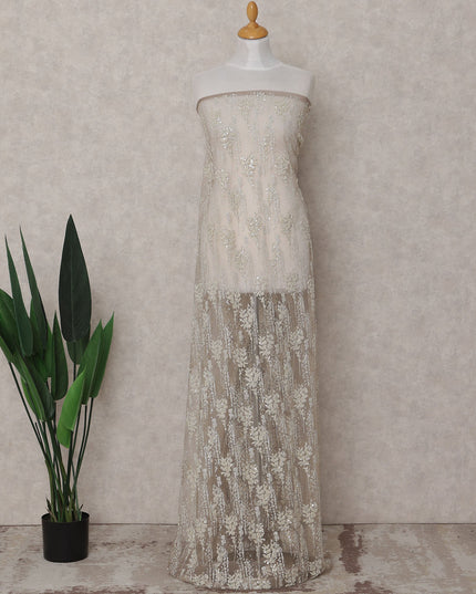 Beige Leaf Embroidered Tulle Fabric 140cm