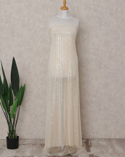 Ivory Stripe Embroidered Tulle 140cm Taiwan