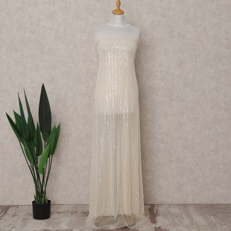 Ivory Stripe Embroidered Tulle 140cm Taiwan