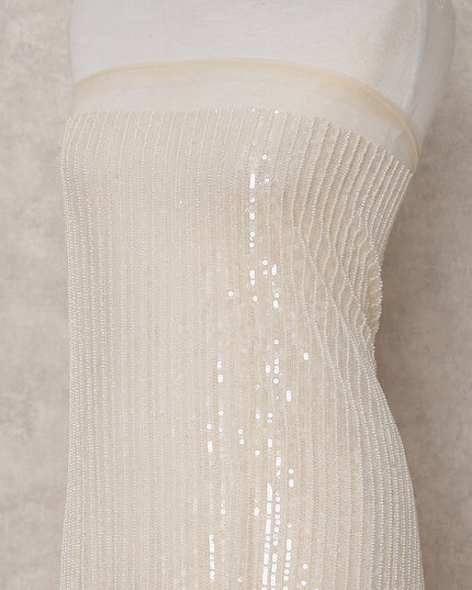 Ivory Stripe Embroidered Tulle 140cm Taiwan