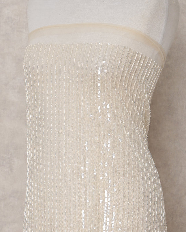 Ivory Stripe Embroidered Tulle 140cm Taiwan