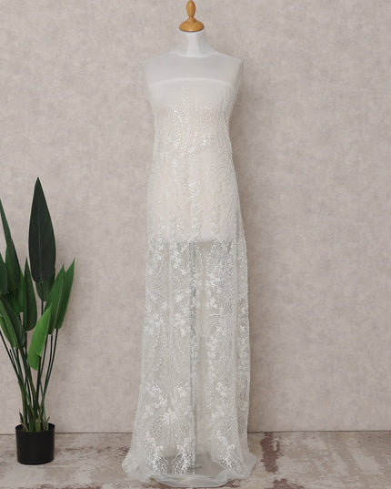 White Fancy Embroidered Tulle Fabric 140cm