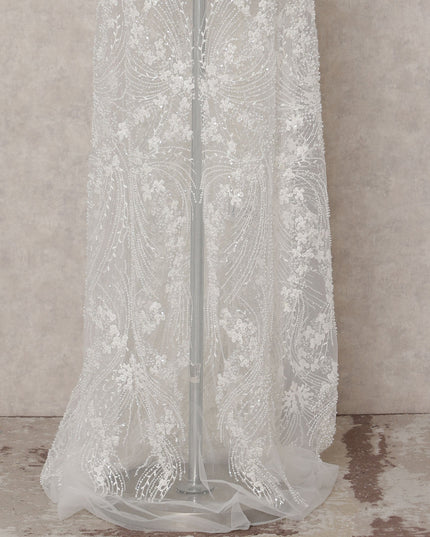 White Fancy Embroidered Tulle Fabric 140cm
