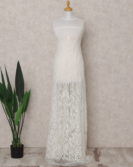 Ivory White Floral Tulle Fabric 140cm China