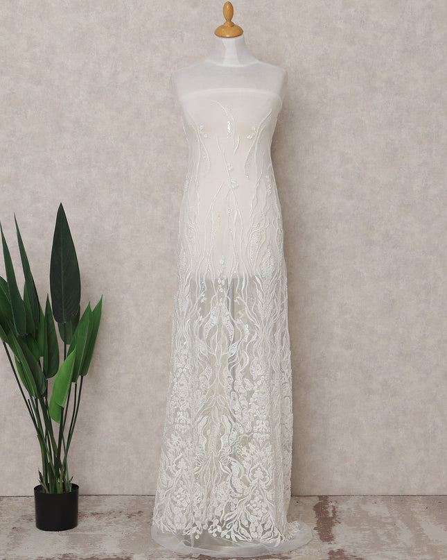 Ivory White Floral Tulle Fabric 140cm China