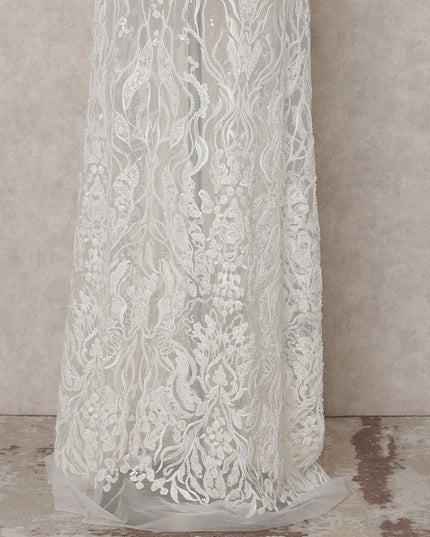Ivory White Floral Tulle Fabric 140cm China