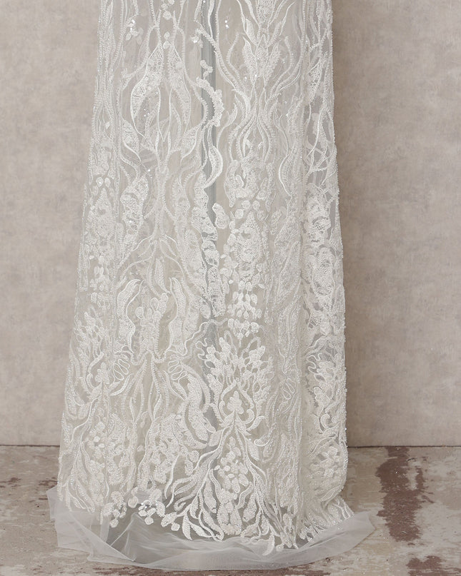 Ivory White Floral Tulle Fabric 140cm China