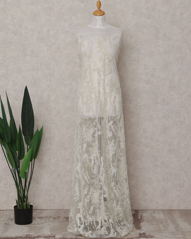 Ivory White Floral Tulle Fabric 140cm Turkey
