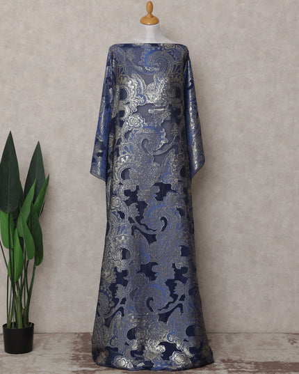 Indigo Blue Paisley Pure Silk Chiffon Fransawi Dirac Fabric Sheer Flowing 3.5 Mtrs Piece 140cm Width Premium Quality French Fabric - D30690 Regal Fabrics