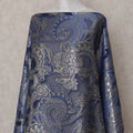 Indigo Blue Paisley Pure Silk Chiffon Fransawi Dirac Fabric Sheer Flowing 3.5 Mtrs Piece 140cm Width Premium Quality French Fabric - D30690 Regal Fabrics