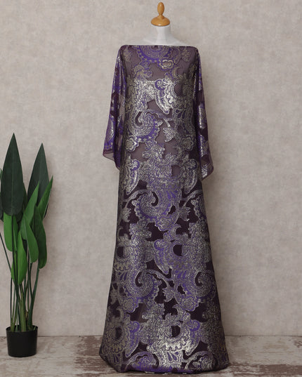 Amethyst Purple Paisley Pure Silk Chiffon Fransawi Dirac Fabric Sheer Flowing 3.5 Mtrs Piece 140cm Width Premium Quality French Fabric - D30689 Regal Fabrics