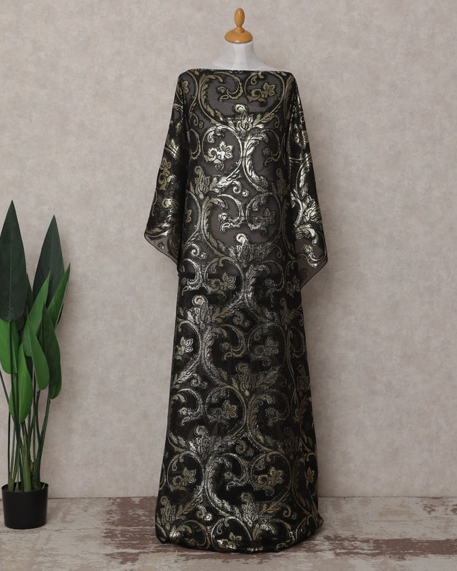 Jet Black Abstract Pure Silk Chiffon Fransawi Dirac Fabric Sheer Flowing 3.5 Mtrs Piece 140cm Width Premium Quality French Fabric - D30687 Regal Fabrics