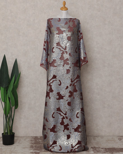 Dusty Mauve Paisley Pure Silk Chiffon Fransawi Dirac Fabric Sheer Flowing 3.5 Mtrs Piece 140cm Width Premium Quality French Fabric - D30691 Regal Fabrics