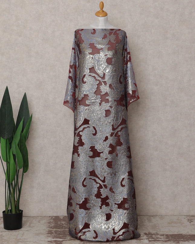 Dusty Mauve Paisley Pure Silk Chiffon Fransawi Dirac Fabric Sheer Flowing 3.5 Mtrs Piece 140cm Width Premium Quality French Fabric - D30691 Regal Fabrics