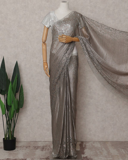 Platinum Silver French Metallic Lace Saree