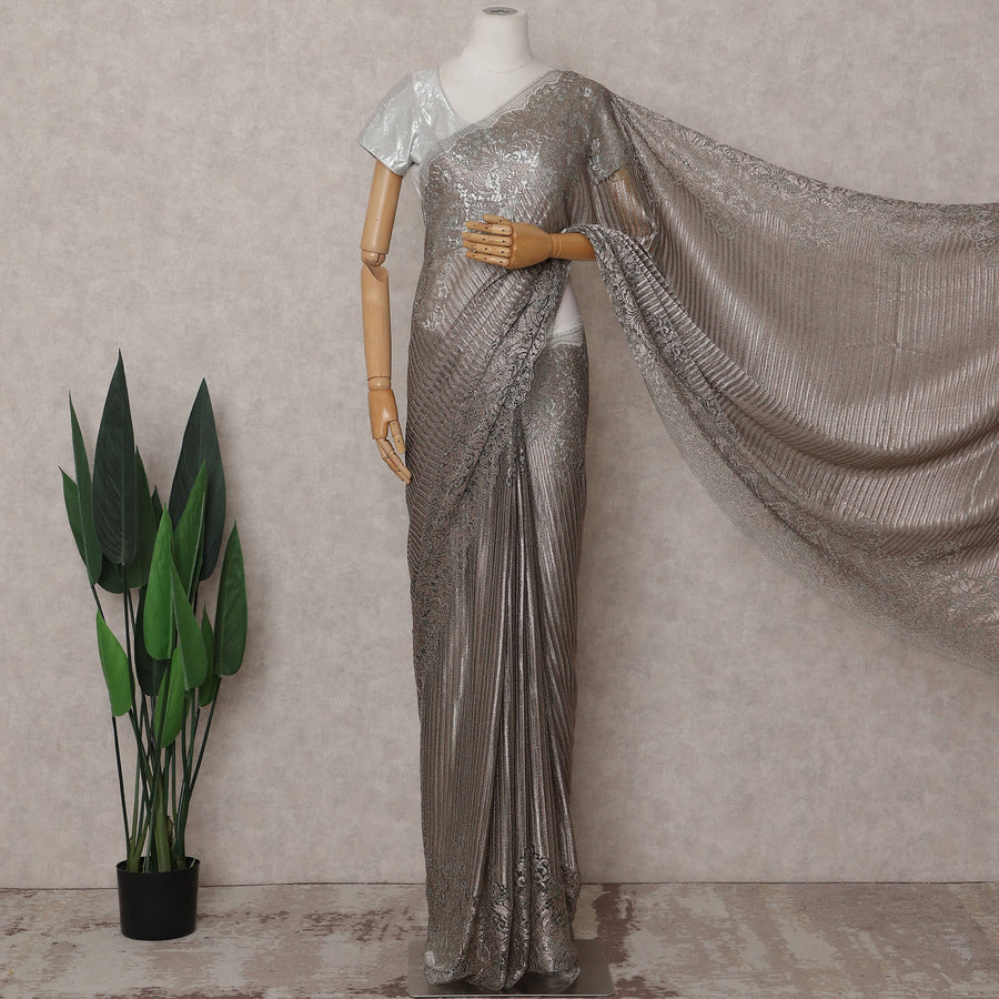 Platinum Silver French Metallic Lace Saree