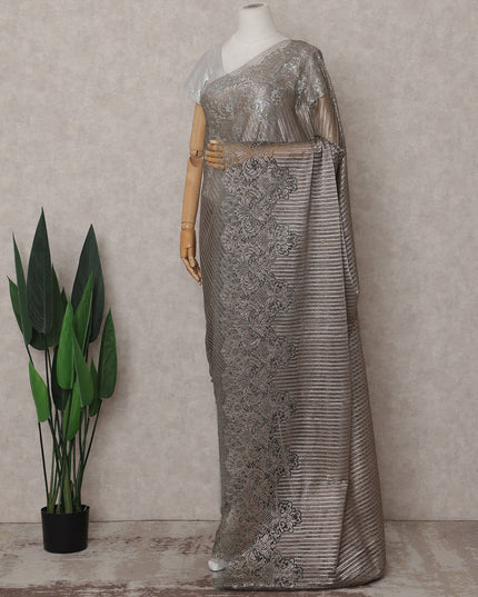 Platinum Silver French Metallic Lace Saree