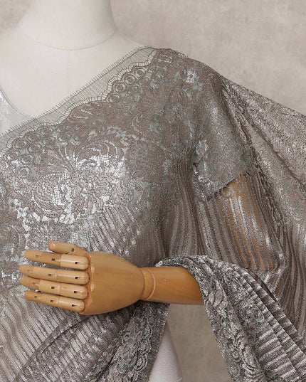 Platinum Silver French Metallic Lace Saree