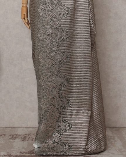 Platinum Silver French Metallic Lace Saree