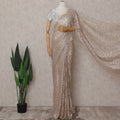 Pearl Beige Paisley French Lace Saree Fabric