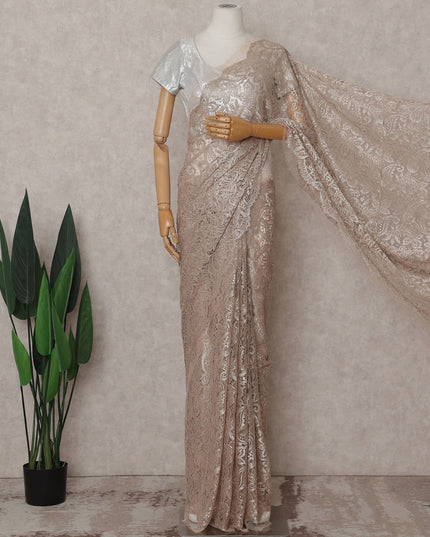 Pearl Beige Paisley French Lace Saree Fabric