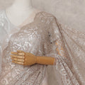 Pearl Beige Paisley French Lace Saree Fabric
