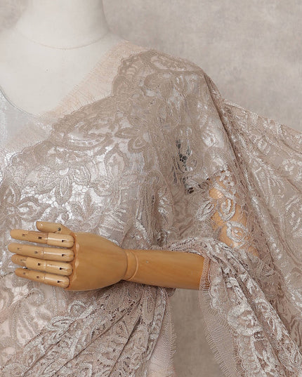 Pearl Beige Paisley French Lace Saree Fabric